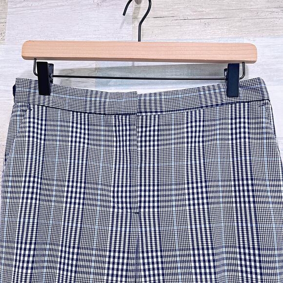 ZARA Plaid Slim Leg Trousers Blue White Ankle Crop Stretch Work Womens Large - Picture 3 of 9